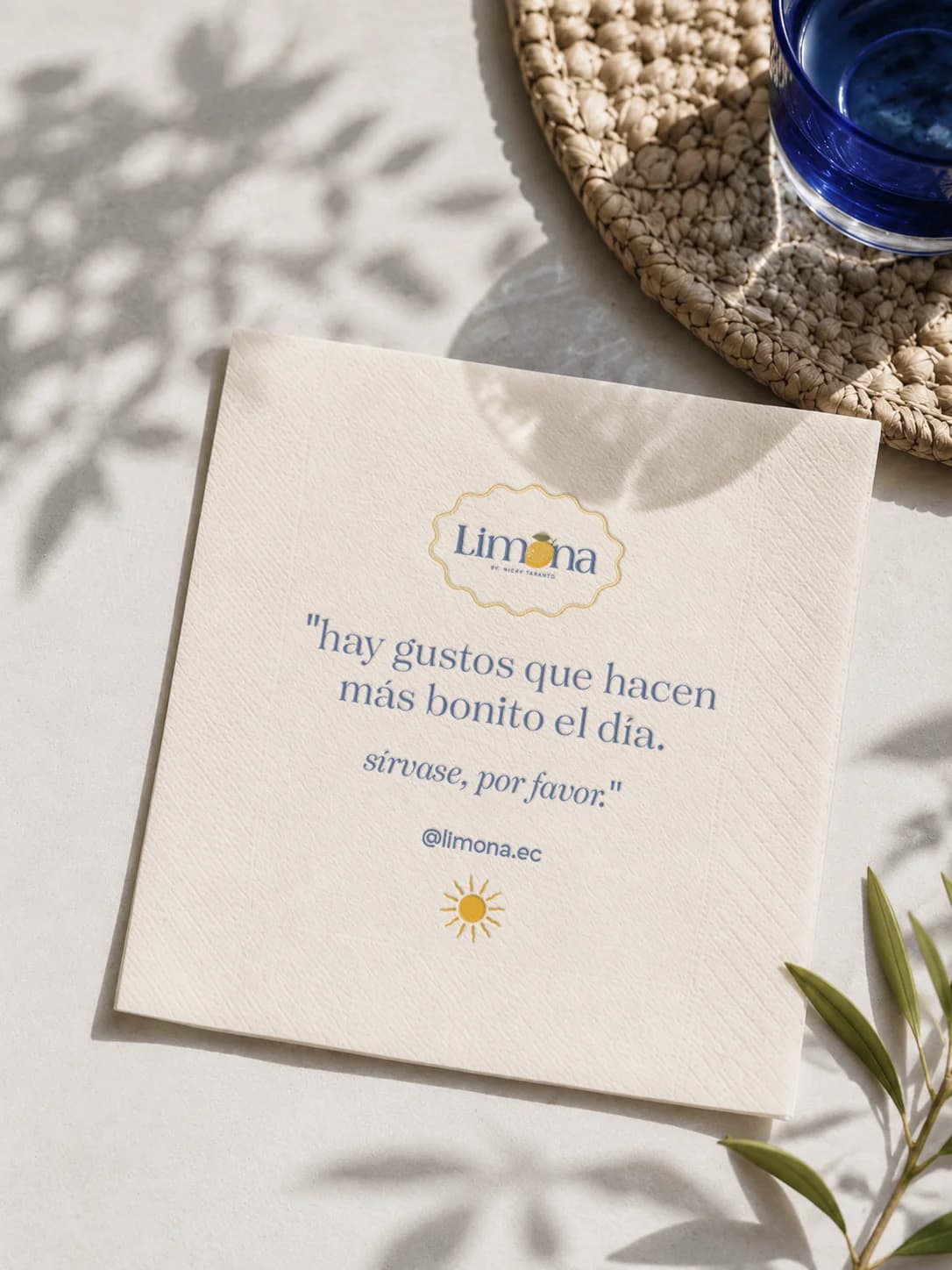 Limona-servett med logotyp och en kort hälsning